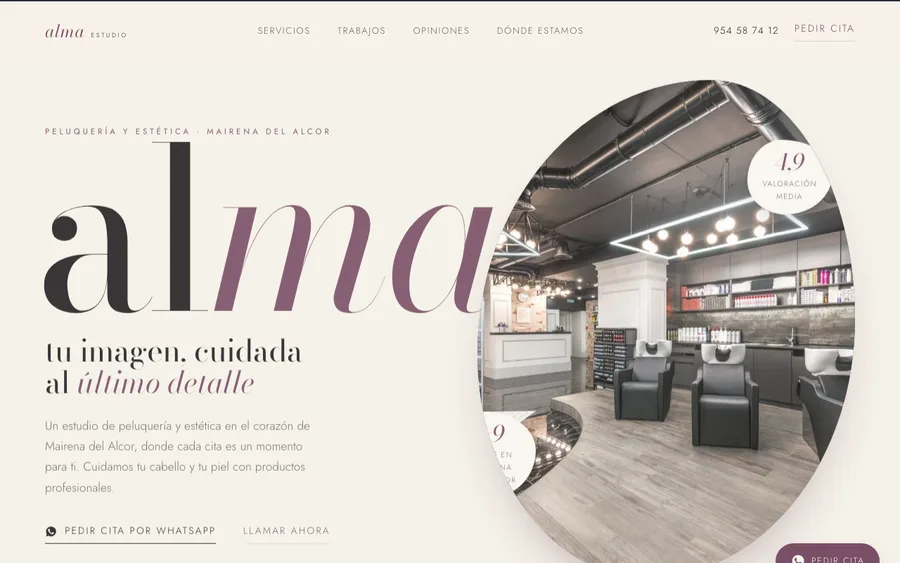 Web de Estudio Alma, peluquería y estética